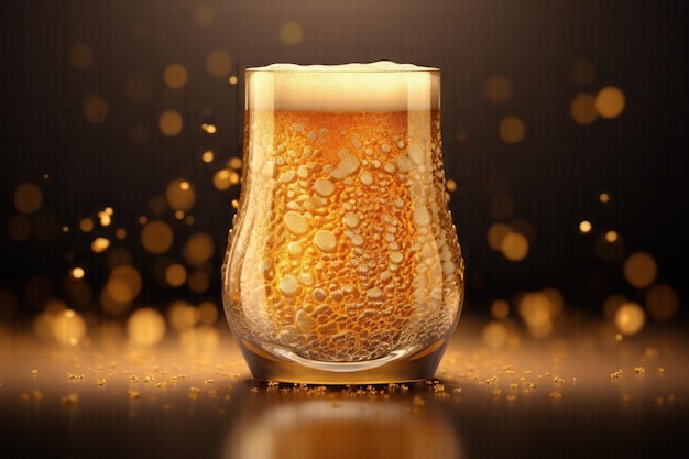 A cerveja espumosa Sparkling Alchemy em uma jarra dourada brilhante, uma delícia de IA generativa