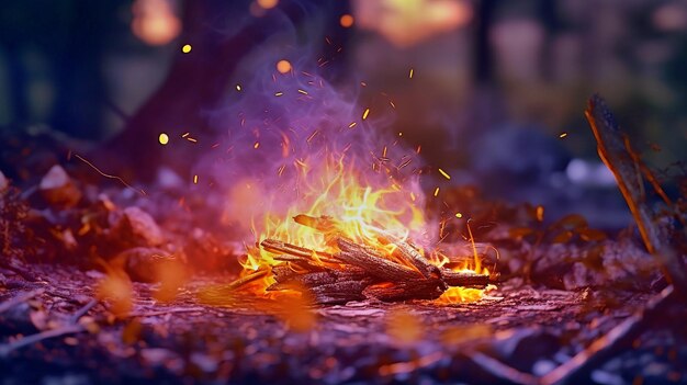 a chama do fogo perto da madeira