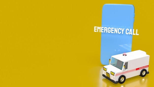 A chamada de emergência no celular para renderização 3d do conceito de ambulância ou segurança