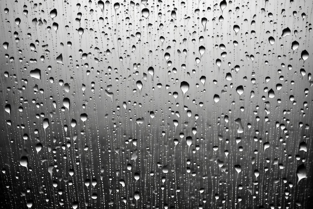 A chuva cai em uma janela com um fundo cinza