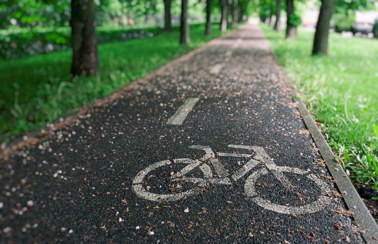 Foto a ciclovia entre as árvores depois da chuva