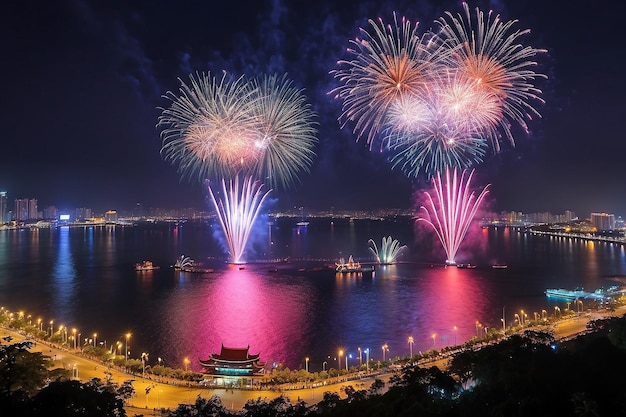 A cidade de Da Nang dispara fogos de artifício para dar as boas-vindas ao ano novo lunar