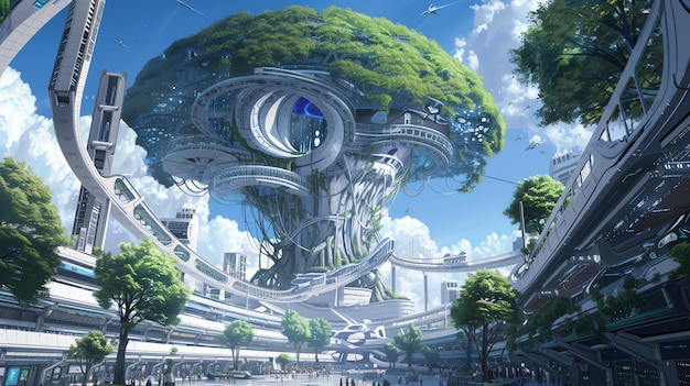 A cidade do futuro é uma utopia onde os seres humanos e a natureza vivem em harmonia.