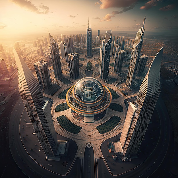 A cidade futurista de Dubai do alto