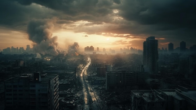 A cidade pós-apocalíptica está pegando fogo Generative AI