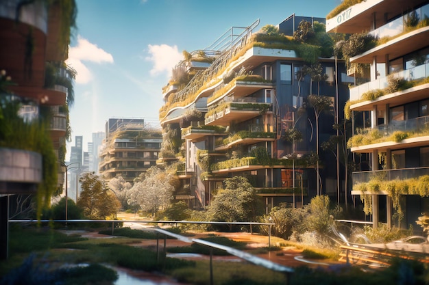 A cidade verde se aquece à luz do sol, sua infraestrutura ecologicamente correta e parques exuberantes incorporam uma relação simbiótica entre a vida urbana e a beleza natural