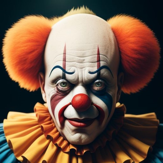 Foto a clown with a red face and a blue and yellow striped shirt