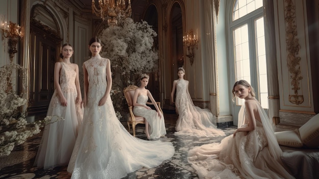 A coleção de noivas da marca de moda é modelada no estilo rococó.