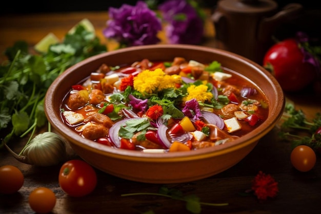 A colorida sopa mexicana Pozole Rojo