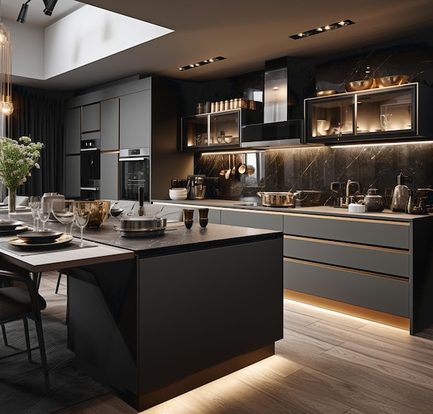 A combinação perfeita de luxo e estilo no seu design de cozinha moderna foto de alta qualidade