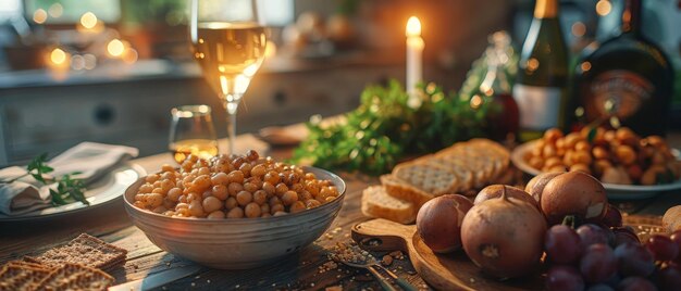 Foto a comida do jantar do seder da páscoa está pronta para as bênçãos rituais durante a festa judaica da páscua não há pessoas nesta foto