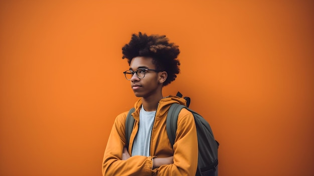 Foto a composição artística da pose do estudante universitário melhora os elementos artísticos da parede