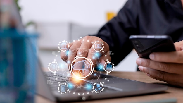 A computação em nuvem é um tipo de tecnologia que permite armazenar armazenamento de informações conceito de rede e serviço de internet