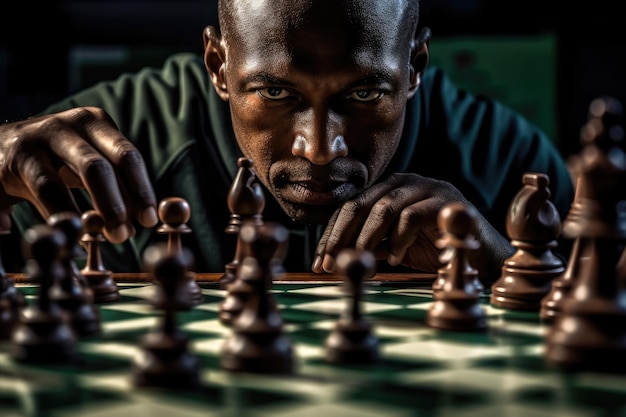 A concentração e determinação de um jogador de xadrez em uma partida estratégica IA gerativa