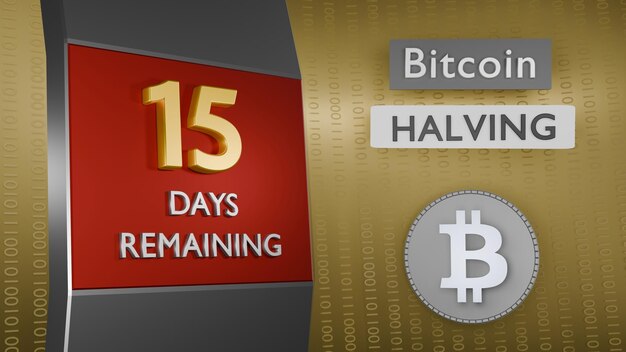 Foto a contagem regressiva do bitcoin para a metade 15 dias restantes conceito renderização 3d