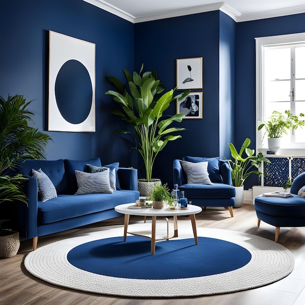 A cor azul marinho é o design de interiores da sala de estar das crianças.