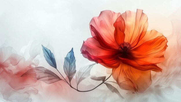 A cor de uma flor brilhante é pintada em aquarela em um fundo de papel branco Uma ilustração digital renderização 3D