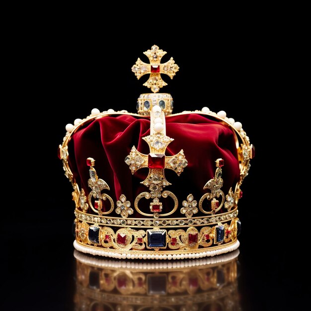 Foto a coroa da coroação real isolada em um fundo preto