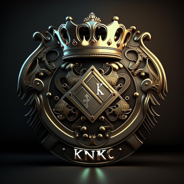 A coroa do rei de paus no logotipo gráfico 3D bem iluminado, voltada para a coroa frontal Imagem gerada por IA