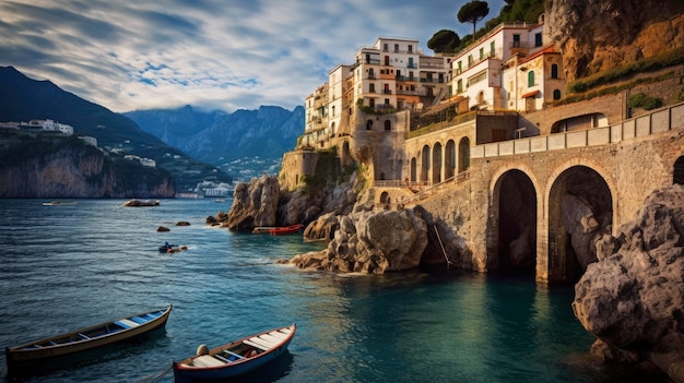 A costa amalfitana, Itália, pitorescas cidades costeiras dramáticas Criadas com tecnologia Generative AI