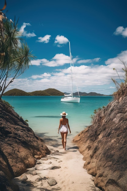 A costa da ilha Whitsunday com veleiro para férias no estilo Joel Robison Generative AI