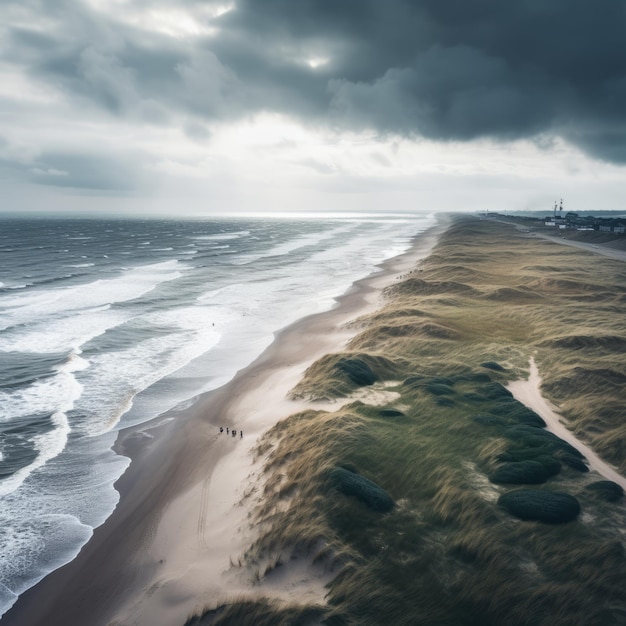 A costa holandesa varrida pelo vento captiva uma foto aérea de um drone do Mar do Norte