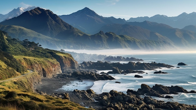 A costa panorâmica da Ilha Sul da Nova Zelândia