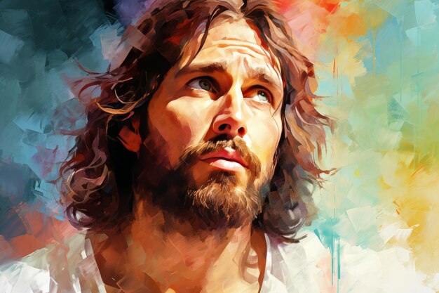 A crucificação de Jesus pintura digital em aquarela retratando Cristo carregando sua cruz para o Calvário