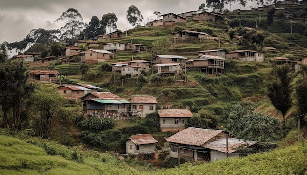 A cultura indígena prospera nos campos de arroz em terraços rurais de Sa Pa, gerados por inteligência artificial