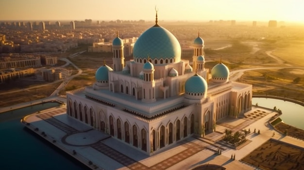 A cúpula azul da mesquita é a maior mesquita do mundo.
