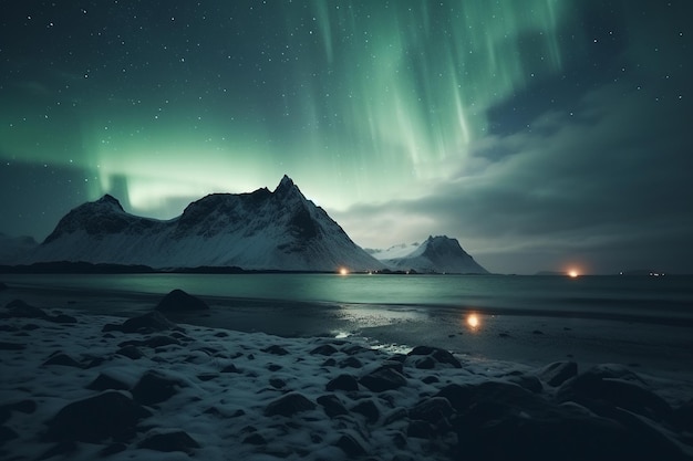 A dança da Aurora mostra a encantadora aurora boreal sobre o céu ártico da Islândia