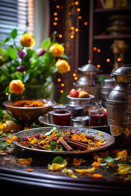 Foto a decoração e preparação de uma casa para o ramadan