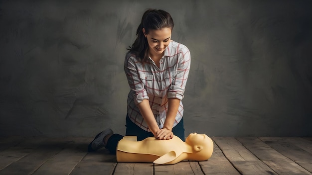 Foto a demonstração de cpr com fantoches de borracha é um método de ensino para pressionar o peito para ensinar