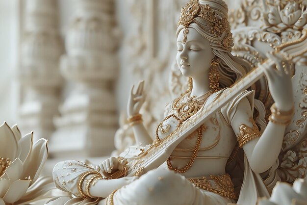 A deusa hindu Sarasvati ídolo branco puro