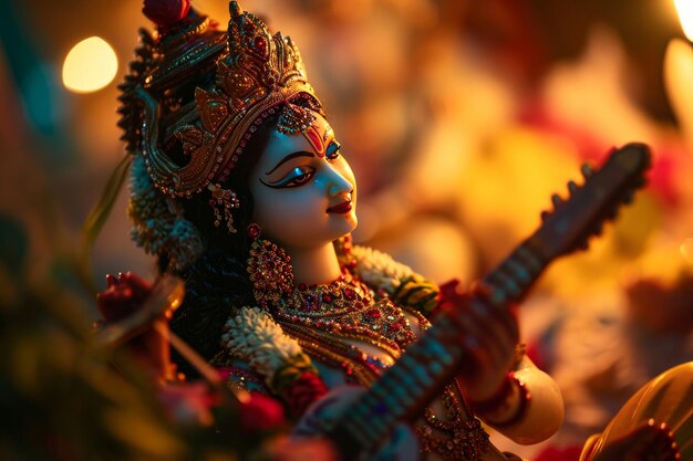 A deusa hindu Saraswati é adorada durante o festival em Bengala