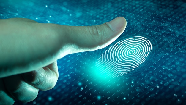 A digitalização da impressão digital fornece acesso com identificação biométrica na convergência digital