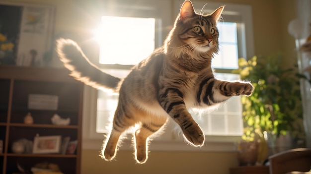 A diversão eletrizante de um gato em uma sala iluminada pelo sol