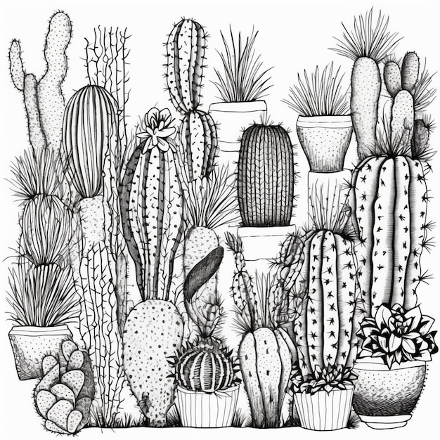 Vários cactos para colorir - Flores e vegetação - Coloring Pages