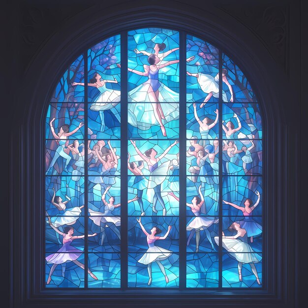 A elegância da janela de vidro colorido de ballet