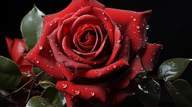 A elegância de uma rosa vermelha clássica concentra-se em suas lindas pétalas