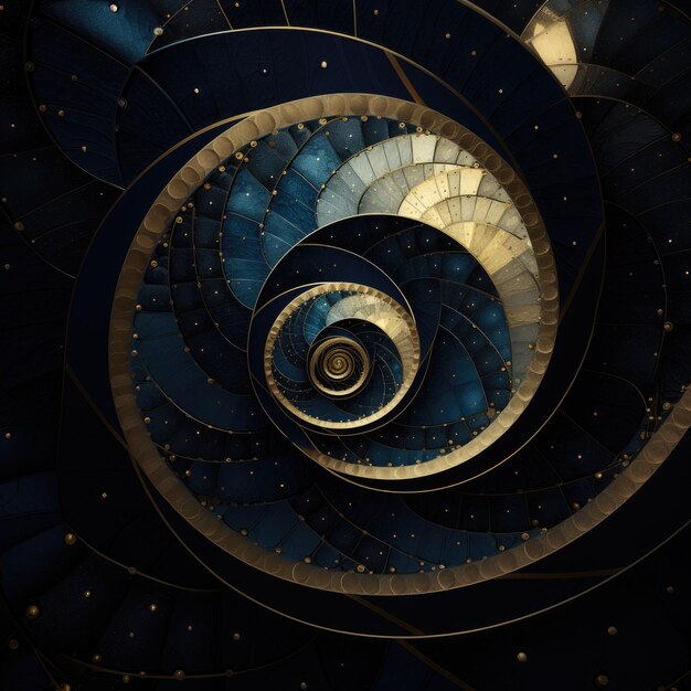 Foto a elegância enigmática fundo celestial azul meia-noite iluminado pela espiral perfeita de fibonacci