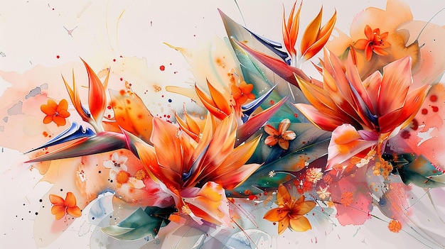 Foto a elegância exótica dos pássaros de aquarela multiflorescente