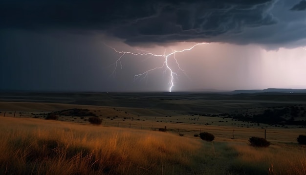 A eletricidade estala através do céu noturno tempestuoso gerado pela IA