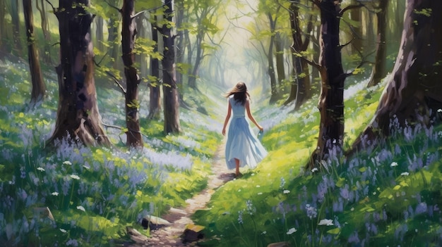 A empatia de uma mulher na pintura do Hermitage Woodland Walk