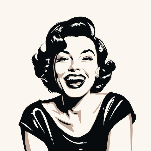 Foto a encantadora marilyn monroe a rir-se em ilustrações retrô em preto e branco