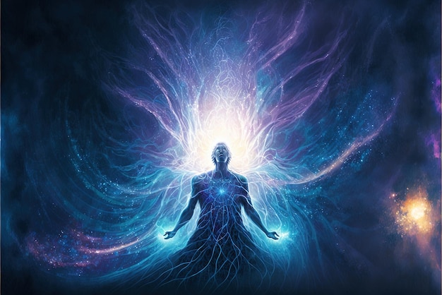 A energia da fonte de meditação da força vital do universo da espiritualidade prana a mente de Deus Generative AI