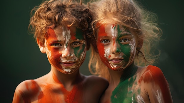 A equipa de miúdos da Itália foi pintada de verde, branco e vermelho.