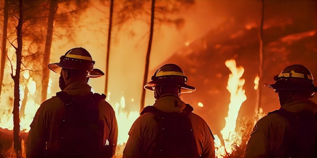 A equipe de bombeiros luta contra um incêndio florestal Ia generative