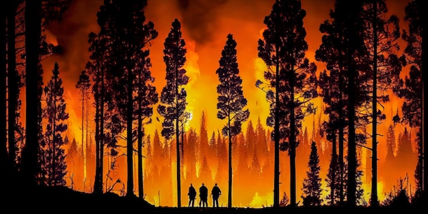 A equipe de bombeiros luta contra um incêndio florestal Ia generative