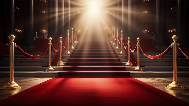 A escada do tapete vermelho do evento e a barreira da corda de ouro conceito de sucesso e triunfo
